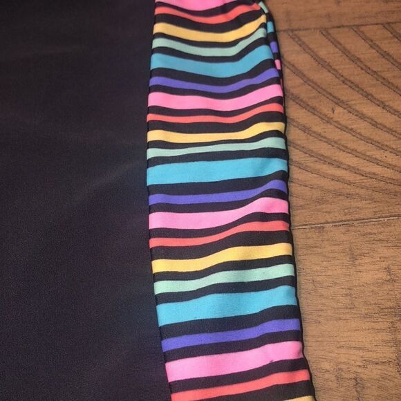 OP Peace ☮️ and Rainbow 🌈 Rash Guard Swim Shirt. Black Contrast Rainbow Piping - Picture 10 of 17